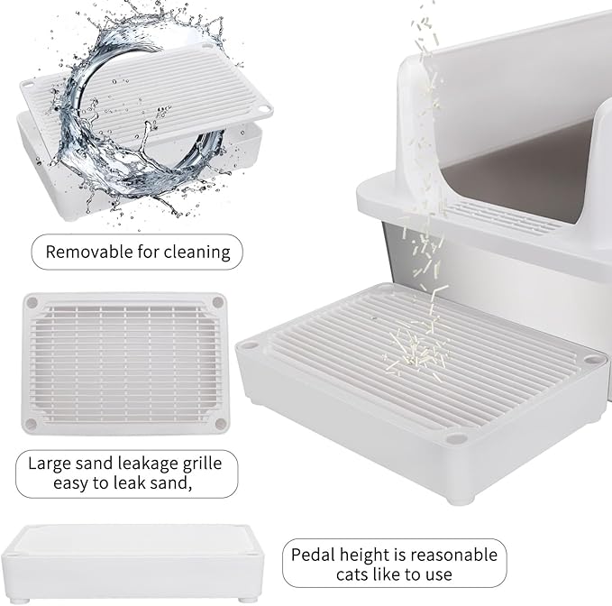 RIZZARI Large Stainless Steel Cat Litter Box: Open Top Leak-Proof Large Cat Pan - Odor Control for Indoor Multi-Cat Homes (White, 23.8" L*16" W*12" H)