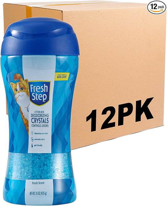 Fresh Step Cat Litter Crystals in Fresh Scent - Cat Litter Box Deodorizer - Combats Odors and Neutralizes Smells to Keep Your Home Clean, 15 Ounce - 12 Pack