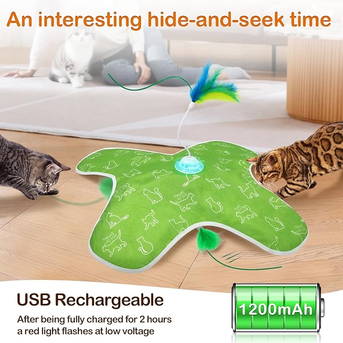 Interactive cat Toys, Indoor cat Hide-and-Seek Toys, Hidden Feather Non-Flipping Doll Cover Design, Cat Toys for Bored Indoor Adult Cats