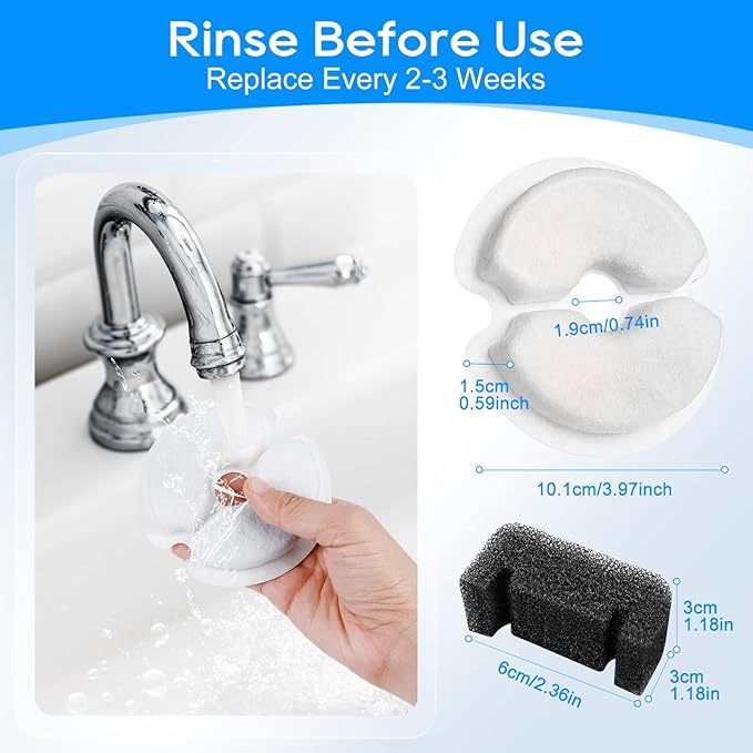 Cat Water Fountain Filter, 10 Pack Replacement & 10 Pack Pre-Filter Sponges, Fit for 67oz/2L & 84oz/2.5L Automatic Cat Pet Dog Fountain