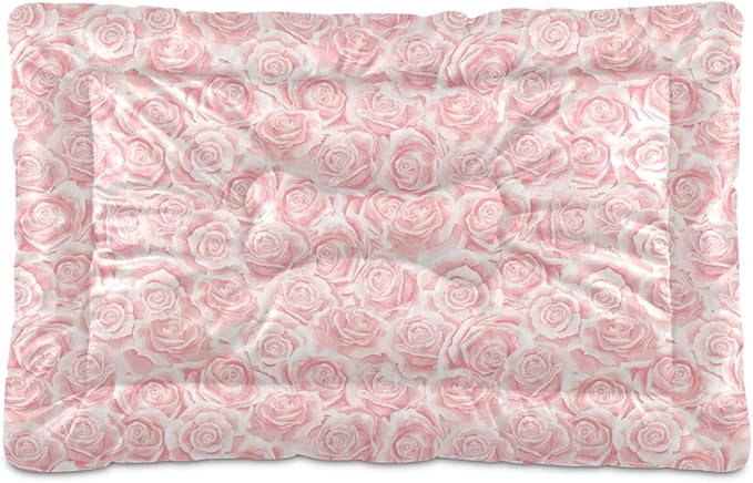 Pet Bed Cream Pink Rose Dog Bed Mat Absorbing Non Slip Pad Pet Sleeping Mat for Small, Medium, and Large Dogs Puppy Cat 36 in x 24 in