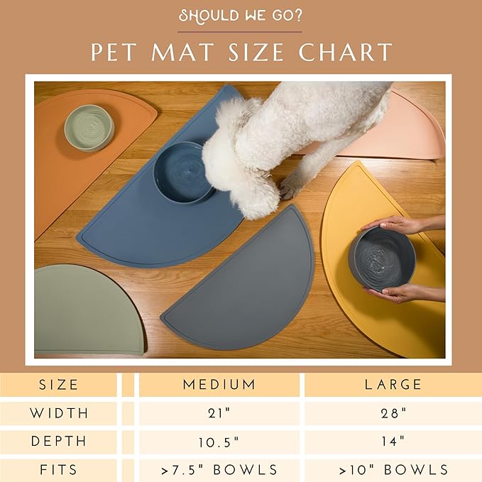 Waterproof Silicone Pet Food Mat - Non-Slip, Spill-Proof Feeding Mat for Floors, Raised Edge Design Easy-to-Clean Rubber Mat for Dog & Cat Bowls, 28" Across x 14" Deep, Large-Ocean Blue