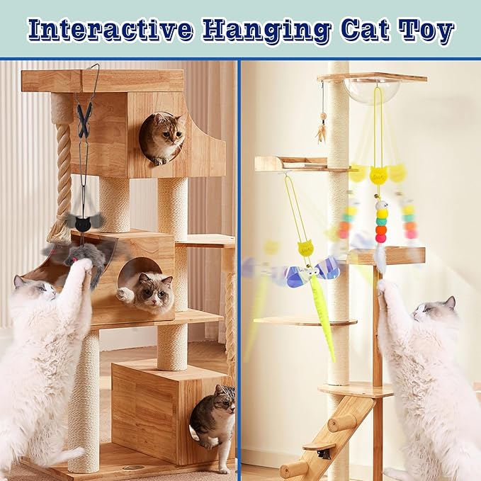 AccEncy 3 Pack Interactive Feather Toys - Doorway Hanging Cat Toys with Retractable Teaser for Indoor Cats (Mixed)