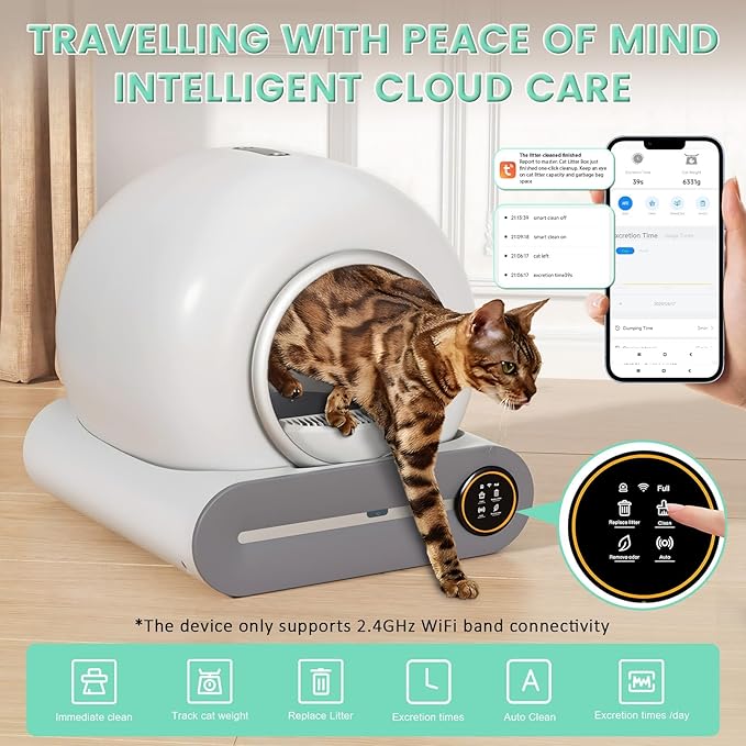 Self Cleaning Litter Box, Automatic Cat Robot for Multiple Cats, Large Litter Box with 3 Rolls Waste Bags Liners, App Control, Negative ion Deodorization