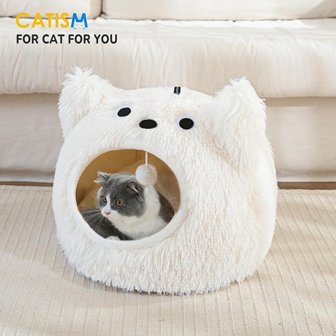 CATISM Cat Bed, Cat Beds for Indoor Cats, Cats Bed Cave for Indoor, Cozy Hooded Beds with Soft Cushion, Removable Washable