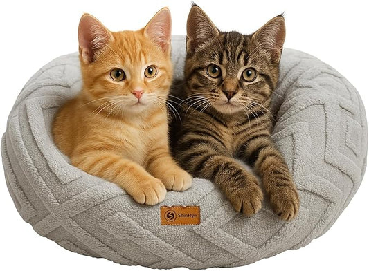 ShinHye Cat Bed - Washable Donut Bed for Cats and Small Dogs, Calming Round Pet Bed with Non-Slip Bottom, Indoor Comfort for Puppy & Kitten(LX-Grey-23x23)