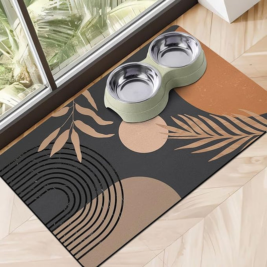 Dog Food Mats for Floors Super Absorbent, Pet Cat Food Mat - Non Slip Dog Bowl Mats for Food and Water, Eco-Friendly Boho Dog Placemats Feeding Mat