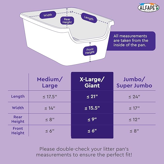 Alfapet Heavy Duty Flat Bottom Cat Litter Box Liners - Extra Giant10 Count - Tear-Resistant Cat Litter Bags - Kitty Litter Liners for Rectangular Litterbox Pans, 36” x 18” x 2MIL Thick 30 lb Capacity