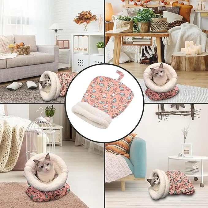 Cat Sleeping Bag for Indoor Cats,Sleeping Bag for Cats,Cozy Cat Winter Sleeping Bag,Warm Cat Sleeping Bag,Soft Fluffy Washable Cat Bed Cave,Cat Blankets for Indoor Cats (I)