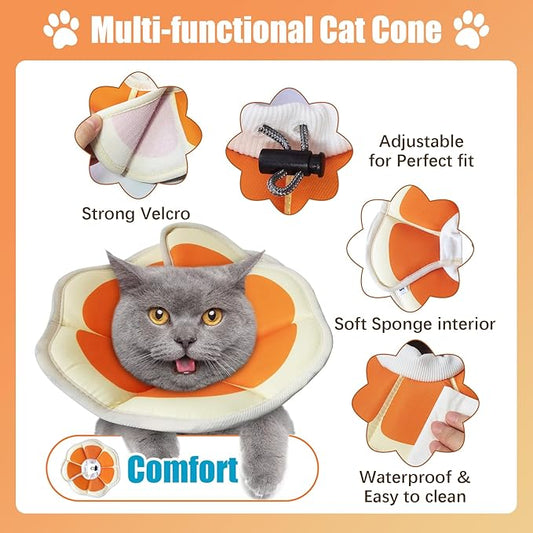 Cat Cone Collar Soft, Adjustable Cat Recovery Collar to Stop Licking After Surgery Protective E Collar for Cats Small Dogs, Orange S