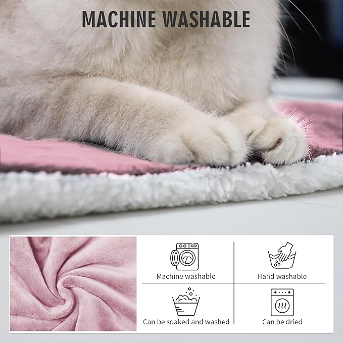 Rest-Eazzzy Heated Cat Bed, Removable Cover, 5-Level Timer & Temperature, Indoor Warming Mat (Heat Pad, Pure-Pink)
