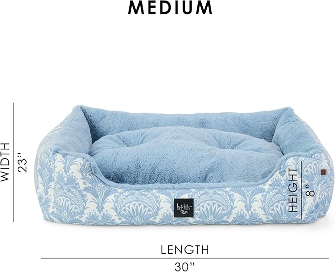 Nicole Miller New York PET Mod Damask Plushy Bolster Pet Bed, Cozy & Calming, Non-Slip Bottom, Machine Washable Cover, Blue, Medium 30"x23"x8"
