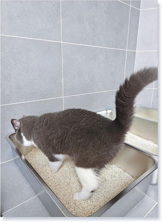 IKITCHEN Stainless Steel Cat Litter Box, Large Metal Litter Pan for Cats, Kitty Litter Box Never Absorbs Odors, Low Side Entry Non Stick, Easy Clean 17.5 x 13.5 x 4 inches