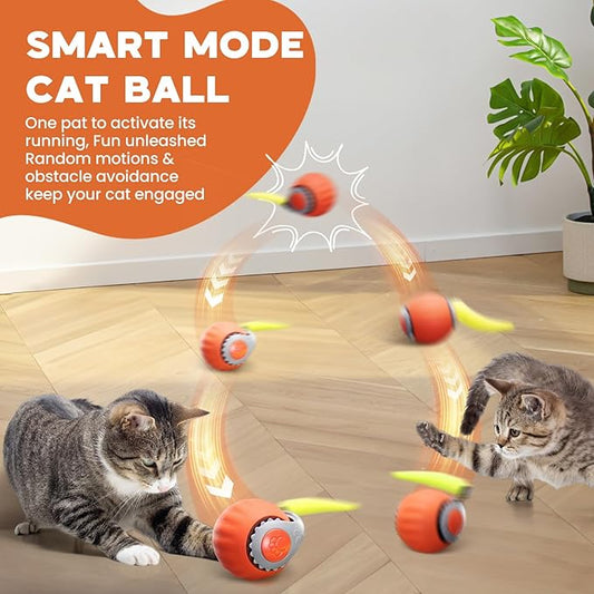 Interactive Cat Toy for Indoor Cats, Two Speed Smart Automatic Cat Toy Moving Ball with Tail, Rechargeable Motion Activated Cat Toys for Bored Indoor Adult Cats (Adapter Not Included)