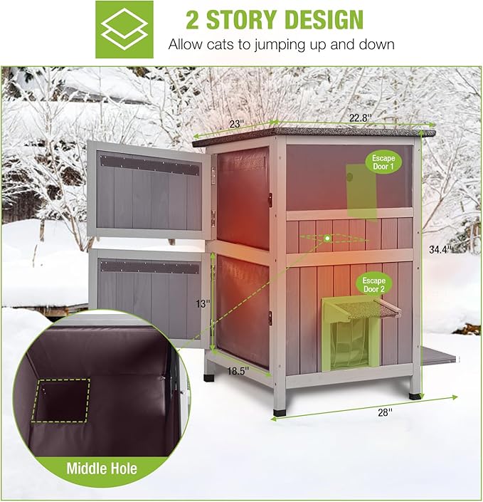 GUTINNEEN Insulated Outdoor Cat House for Winter Waterproof Feral Cat Shelter Weatherproof