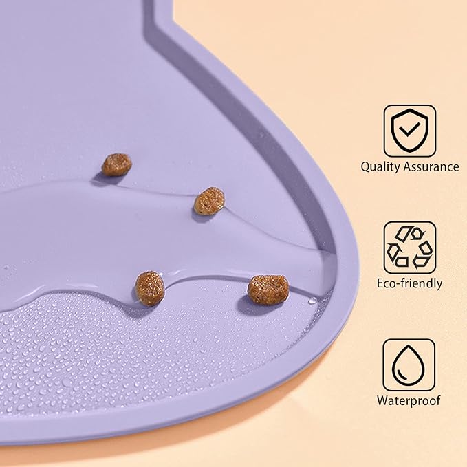 Cat Food Mat, Silicone Pet Feeding Mat for Floor Non-Slip Waterproof Dog Water Bowl Tray Cushion (20" x 12", Periwinkle Blue)