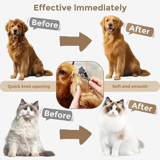 3-in-1 Professional Pet Shedding Dematting Comb - Deshedding Undercoat Rake for Dogs with Stainless Steel Blades Metal Pet Brush with Wood Handle Matted Hair Detangling Thinning and Shedding