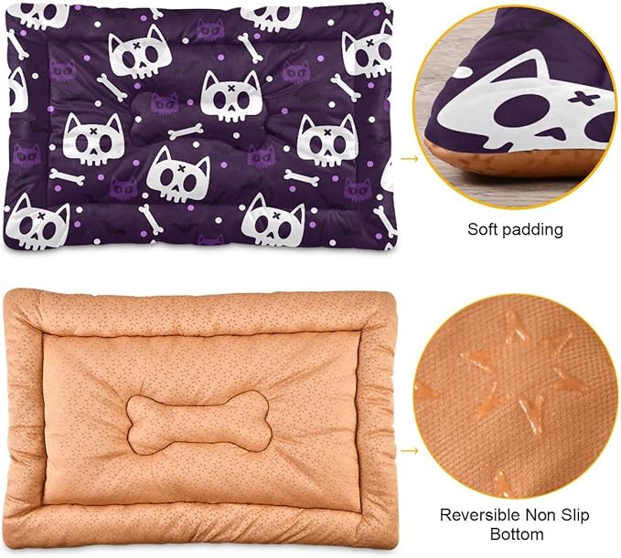Pet Bed Halloween Cat Skull Dog Bed Mat Absorbing Non Slip Pad Pet Sleeping Mat for Small, Medium, and Large Dogs Puppy Cat 36 in x 24 in