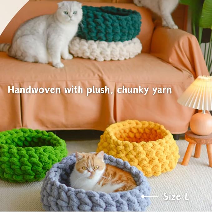 Cat Nest Bed – Premium Handwoven Washable Extra Soft Round Cave House for Indoor Kitten & Kitty, Small & Large (DGreen,Medium)