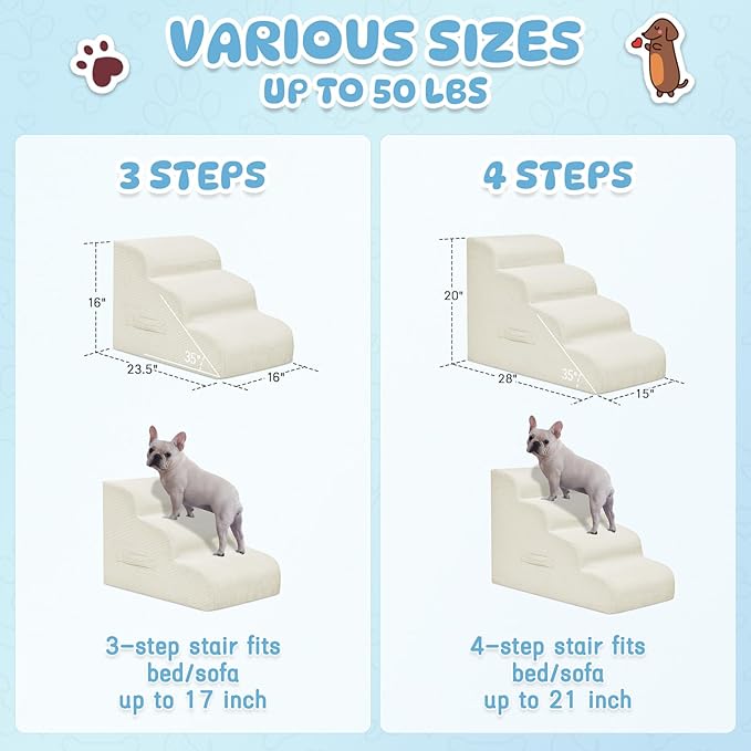 Dog Steps for Small Dogs, 4-Step Dog Ramp and Stairs for High Beds and Sofa, Non-Slip Pet Stairs for Small Dogs and Cats, Removable and Easy to Clean Pet Stairs, Beige