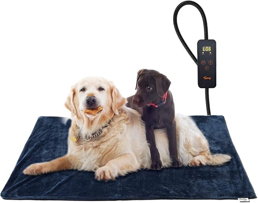 Toozey Large Pet Heating Pad, 6 Adjustable Temperature Dog Cat Heating Pad with Timer, Waterproof Heated Dog Bed with Chew Resistant Cord, Indoor Electric Pet Heated Mat 35x24in