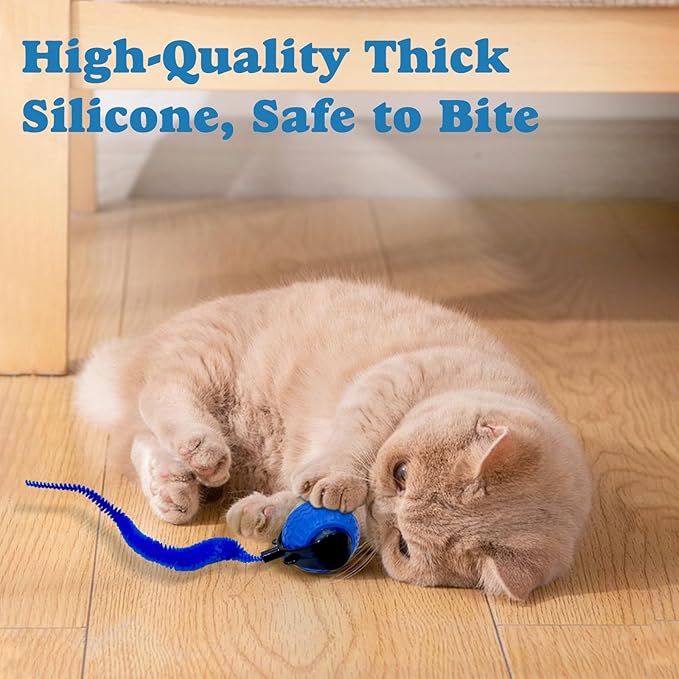 Interactive Cat Ball Toy, Upgraded Automatic Rolling Cat Ball with Tail 2.0 and Type C Cord, Touch Activated Moving Toy for Cats and Dogs (Blue)