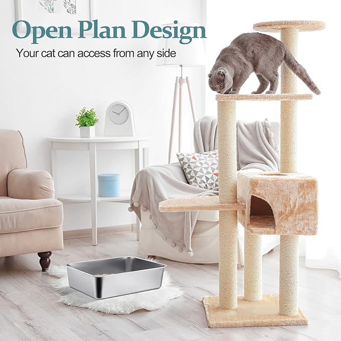 Gerrii 3 Packs Extra Large Stainless Steel Litter Box for Cat with High Sides, Non Stick Smooth Surface, Easy to Clean for Cat Bunny(23.6 x 15.7 x 5.9'')