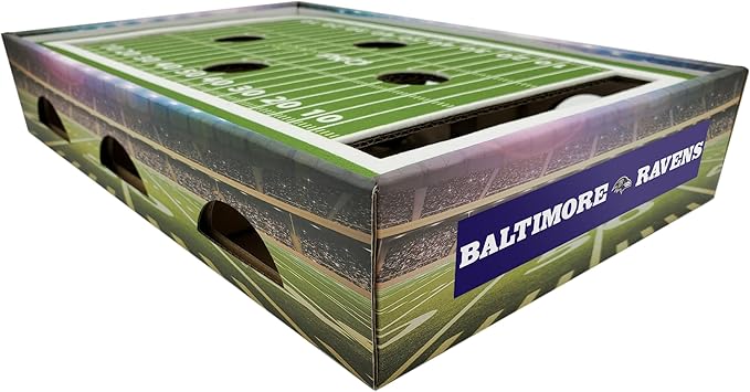 NFL Ravens Football Stadium Cat Scratcher - Felt Scratching Pad for Cats, Game Day Cat Toy with Jingle Bell Balls