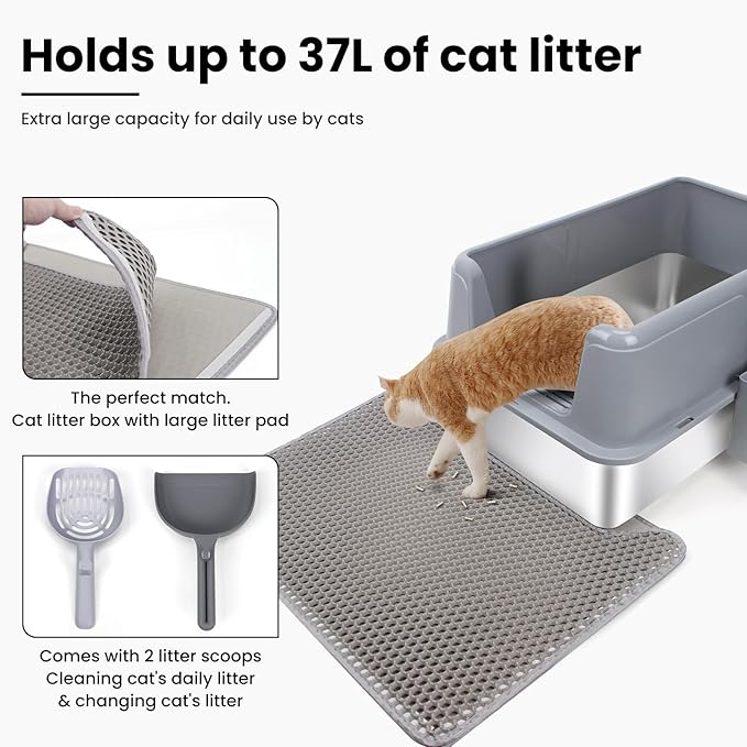 Stainless Steel Litter Box for Cats - Durable Open Design, High-Sided, Non-Stick Tray for Mess-Free Indoor Use, Multi-Pet Friendly for Rabbits, Guinea Pigs, and Small Pets