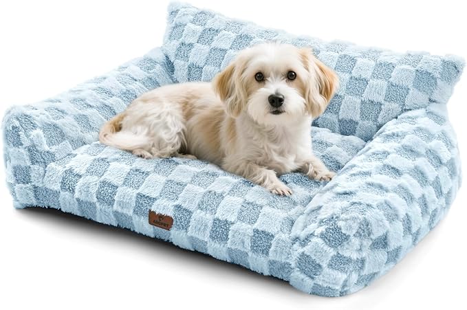 Cat Bed Cat Couch for Puppy and Kitten, Fluffy Pet Sofas Medium Dog Sofa Bed, Supportive Cats Sofa for Indoor Cats, Washable Cover & Non-Slip, 32 inch, Blue