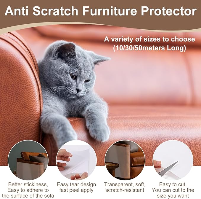 uxcell Anti Scratch Furniture Protector, 1 Roll 39" x 12" Single-Sided Sticky Couch Protector from Cat Claws, Clear Protectors from Cats Scratching for Sofa Corners, Walls, Doors