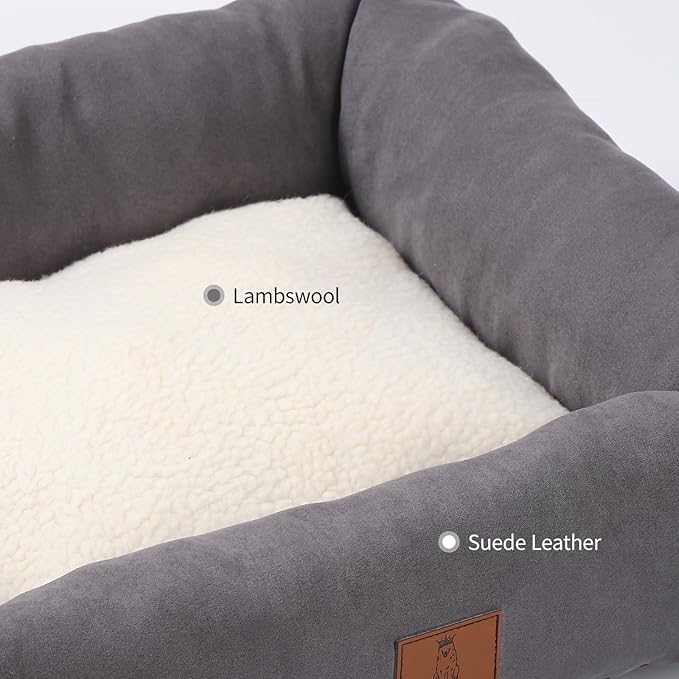 25In Dog Bed for Small Medium Sized Dogs - Washable Rectangle Puppy Bed for Indoor Outdoor, Cozy Pet Bed with Support Pillow & Non-Slip Bottom(Grey, Medium)