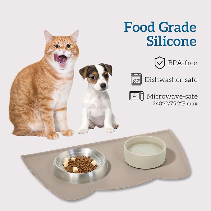 OHMO - Cat Food Mat, Silicone Pet Feeding Mat for Floor Non-Skid Waterproof Dog Water Bowl Tray, Easy to Clean Pet Placemat