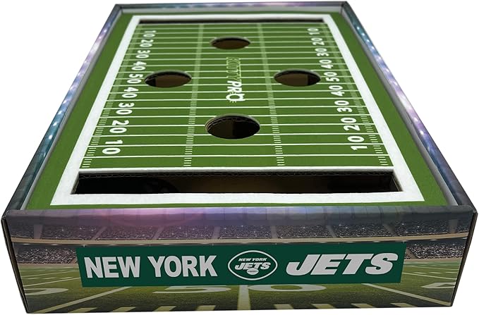 NFL New York Jets Football Stadium Cat Scratcher & Jingle Bell Ball Game Day Toy. NFL Field Felt Scratcher & Stimulating Cat Play