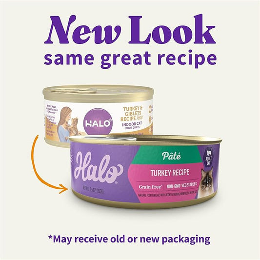 Halo Purely For Pets Indoor Cat Turkey and Giblets Recipe - Case of 12-5.5 Oz