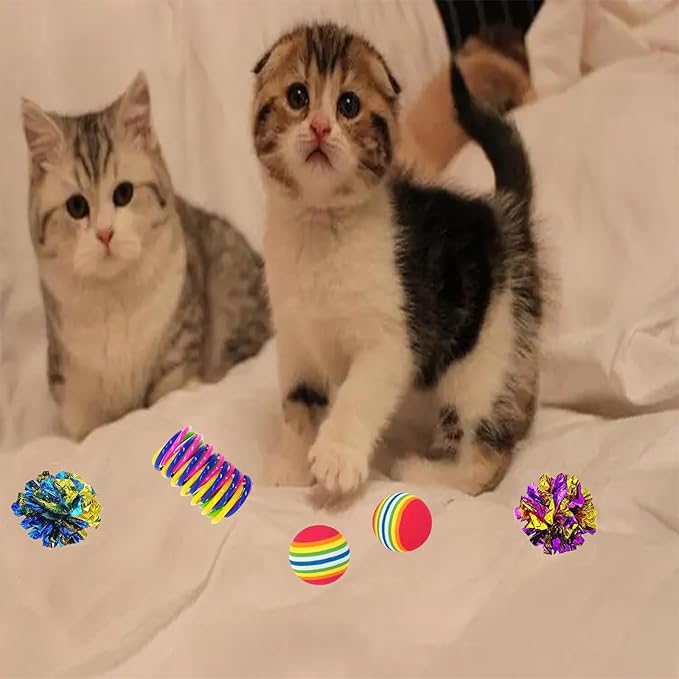 46 PCS Cat Toys for Indoor Cats, Kitten Toys with Cat Spring Toy, Mint Catnip with Crinkle Mouse Ball for Indoor Cats Kittens Exercise