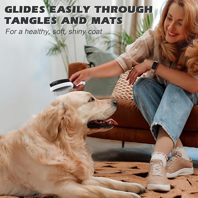 2PCS Pet Grooming Tools - Double-Sided Brush for Shedding and Bathing, Suitable for Short/Long Haired Dogs Cats and Horses, Deshedding Dog Brush, Mane & Tail Combs for Horses - Pet Supplies (White)