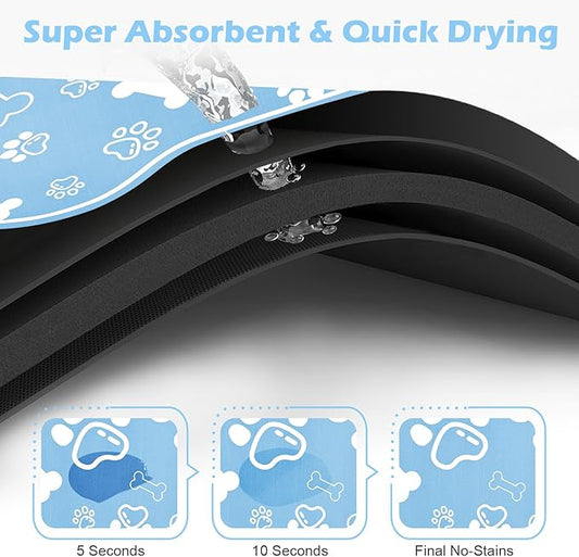 Dog Cat Mat for Food and Water,Rapid Absorbent Pet Feeding Mat, Bone Shaped Dog Placemat Bowl Mat with Rubber Backing,No Stains Pet Food Mats Indoor, Pet Accessories Supplies,Blue 17"×29"