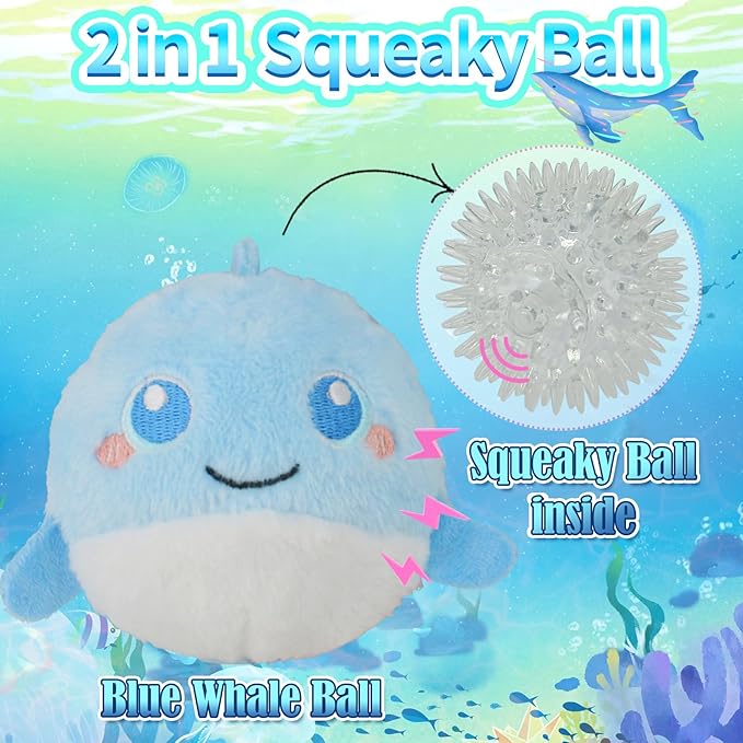 DKING 3Pack Squeaky Dog Balls,2 in1 Funny Puppy Ball Toys,Birthday Dog Toy for Small Medium Dogs (Ocean Ball)
