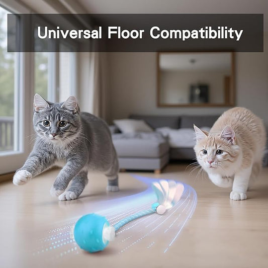 Interactive Cat Toys Ball for Indoor Cats, Automatic Agile Rolling Cat Ball with Elastic Mesh Tail, Bird Chirping & Motion Activated, 2 Tail Accessories, Kitten Toy for Bored (Blue)