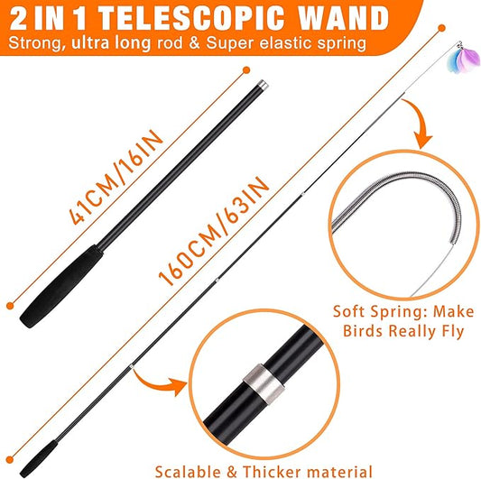 JXFUKAL 2025 Latest Cat Toys, 2 in 1 Spring Cat Wand Toy with 2PCS Ultra-Long Cat Teaser, 4PCS Spring Steel Wire & 5PCS Feather Refills for Kitty Kitten Indoor Cats Accessories