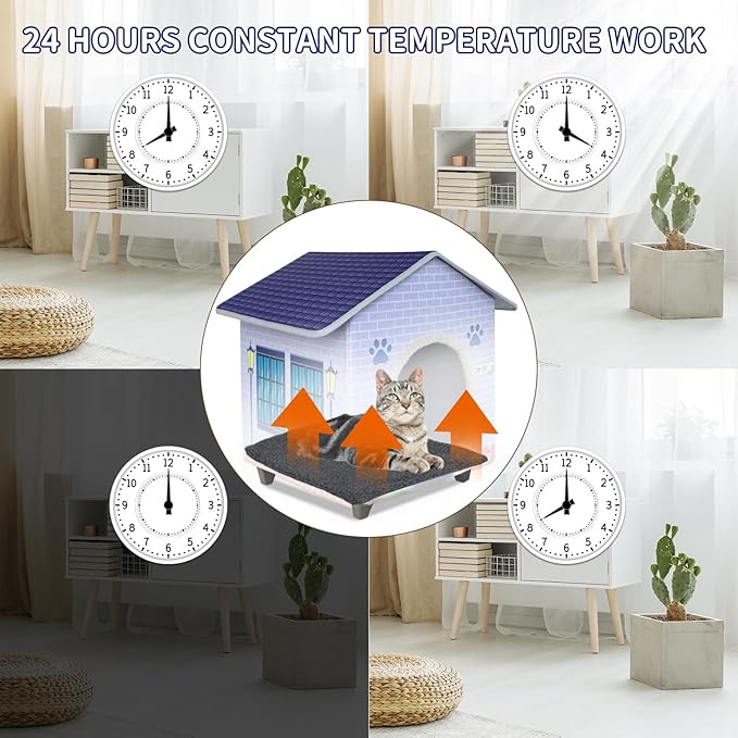 Heated Cat Houses for Indoor/Outdoor Cats with Elevated Heated Cat Bed Providing Safe Feral Cats, Easy to Assemble