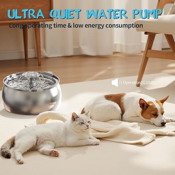 Tomxcute Cat Water Fountain - 4.0L/135oz Flower Design Fountain for Drinking - Large Capacity Stainless Steel Cat Water Fountain - Comes with 3 Replacement Filters