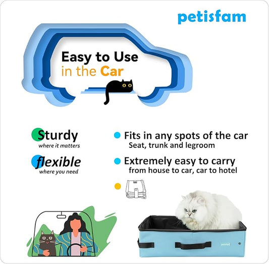 petisfam Portable Travel Cat Litter Box for Medium Cats and Kitty with Zipped Lid to Keep Litter and Odor Contained