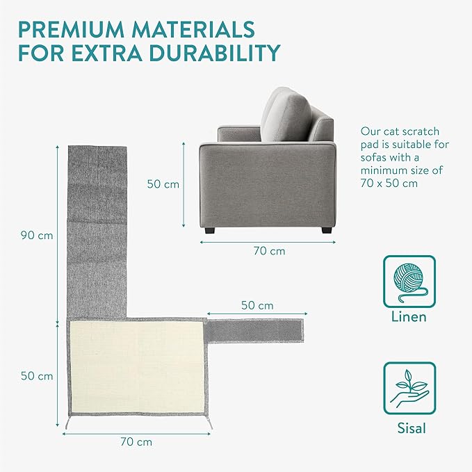 Navaris Cat Scratch Mat Sofa Protector - Natural Sisal Furniture Protector Scratching Pad for Cats - Scratch Carpet for Couch, Sofa, Chair