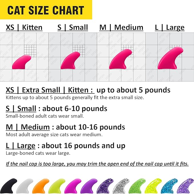 zetpo Cat Nail Caps | Cat Claw Covers | with Adhesives and Applicators (M, 12x Colors/Luna | 120 pcs)