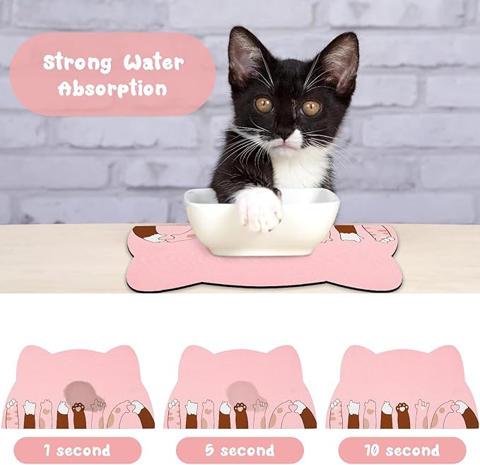 Pet Feeding Mats - Absorbent Cat Food & Water Mats, Pink, 17.7 * 9.8 inch