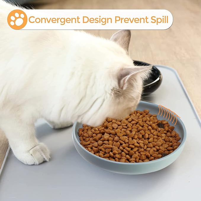 Ceramic Cat Bowls,Shallow Cat Dishes for Food and Water, 6 inch Matte Finish Wide Cat Food Bowl,Whisker Fatigue Free Pet Puppy Kitten Bowl Set of 3,Dishwasher Safe