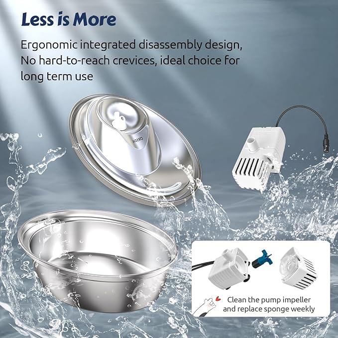 ORSDA Cat Water Fountain, 2L Stainless Steel Pet Water Fountain, Automatic Drinking Fountain Dog Water Dispenser with 12 Replacement Filters for Cats, Small Dogs