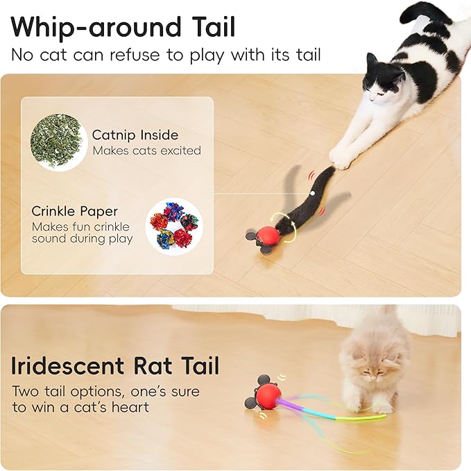 Potaroma Moving Ball Cat Toys with Fluffy Tail, Smart Interactive Kitten Rolling Ball, Chargeable Kitten Toy for Indoor Cats Exercise, 1.8 Inches
